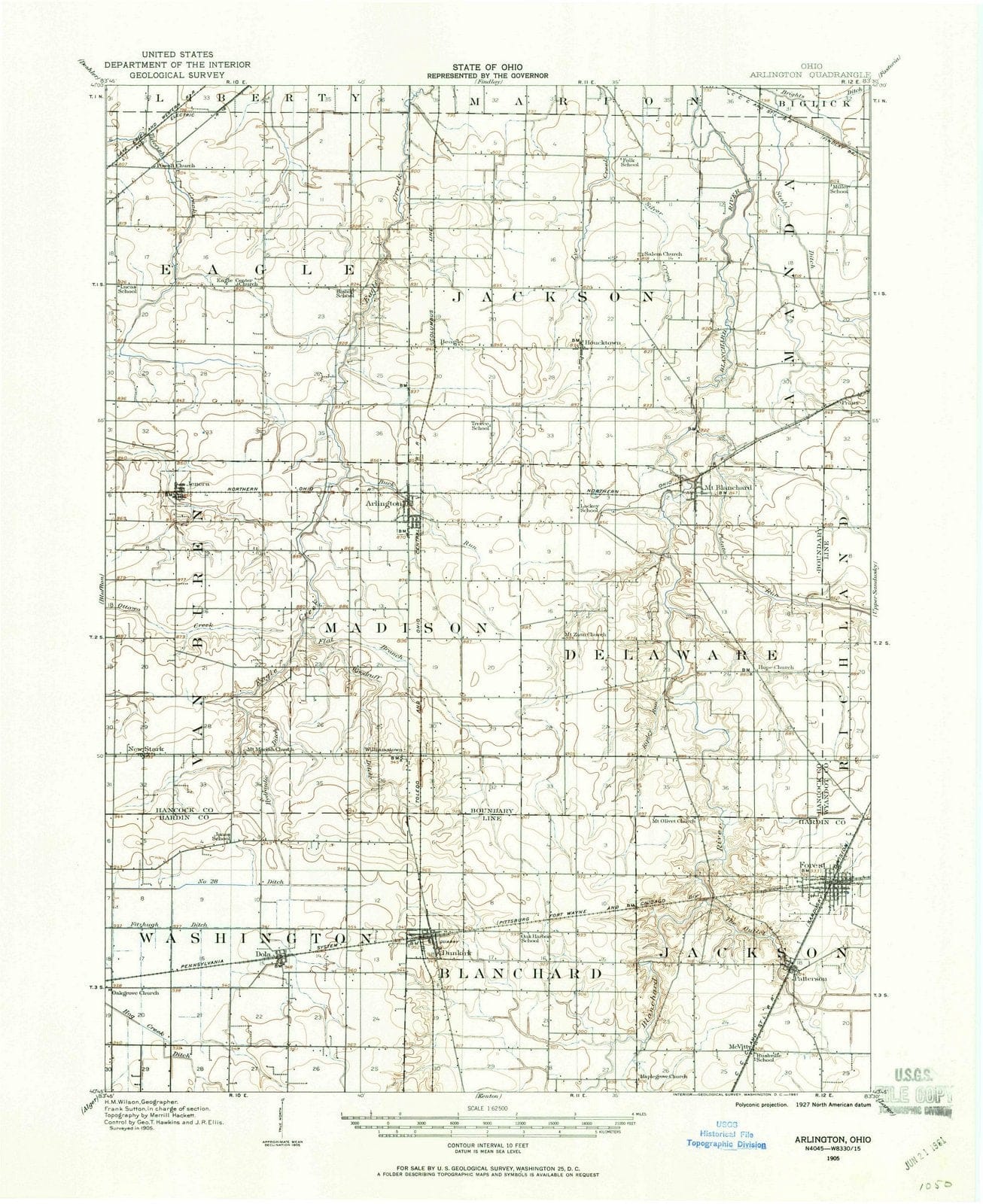 1905 Arlington, OH - Ohio - USGS Topographic Map