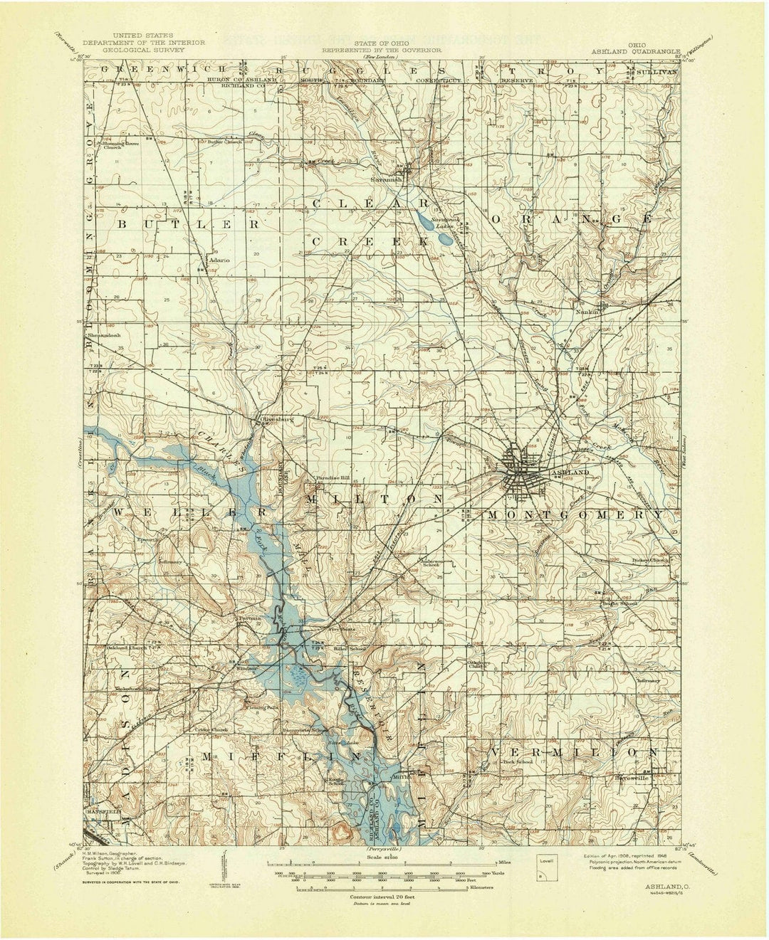 1908 Ashland, OH - Ohio - USGS Topographic Map