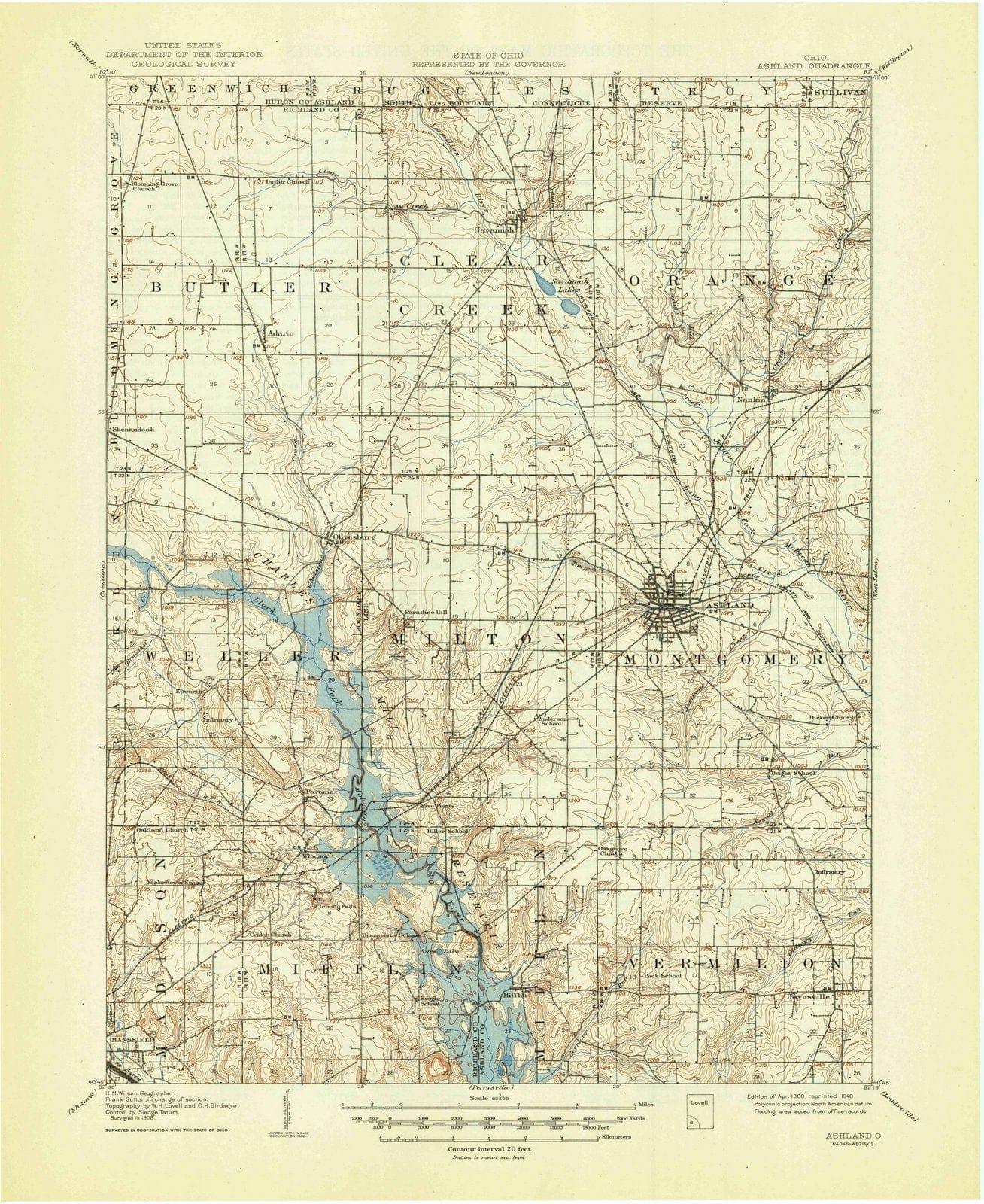 1908 Ashland, OH - Ohio - USGS Topographic Map