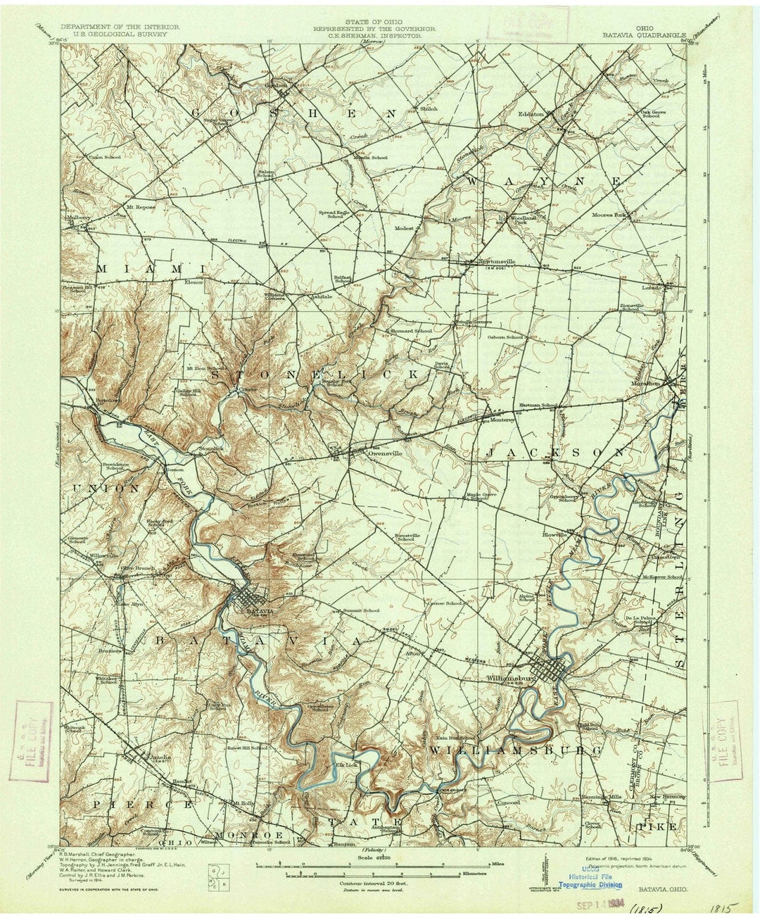 1916 Batavia, OH - Ohio - USGS Topographic Map