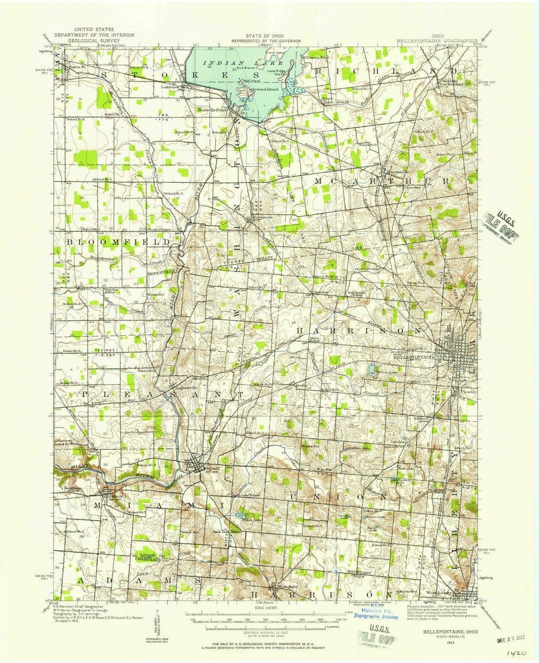 1913 Bellefontaine, OH - Ohio - USGS Topographic Map