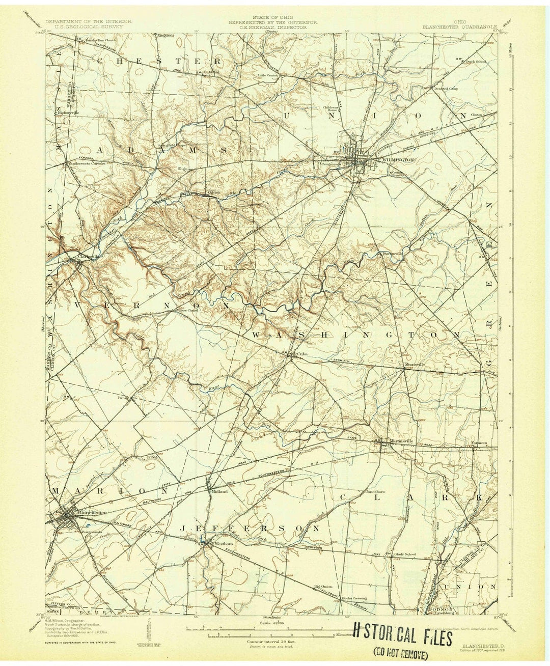 1907 Blanchester, OH - Ohio - USGS Topographic Map