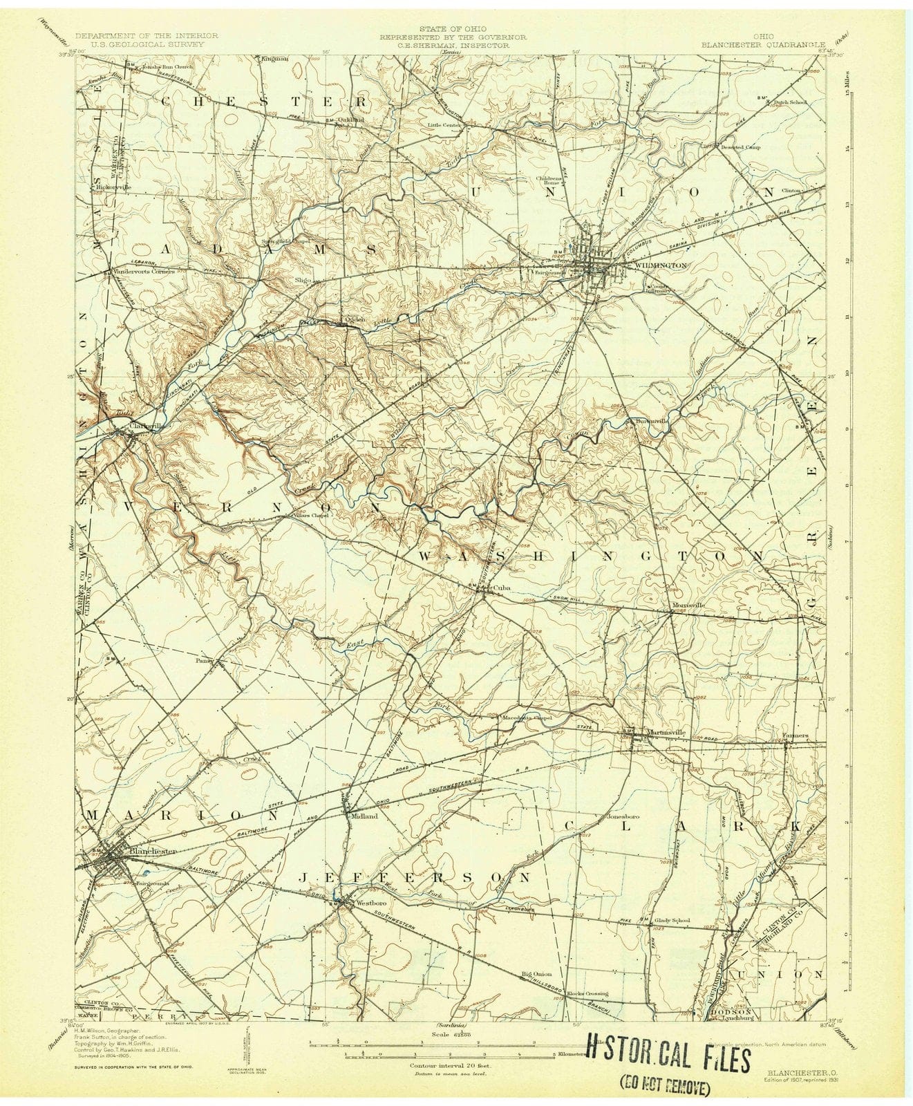 1907 Blanchester, OH - Ohio - USGS Topographic Map