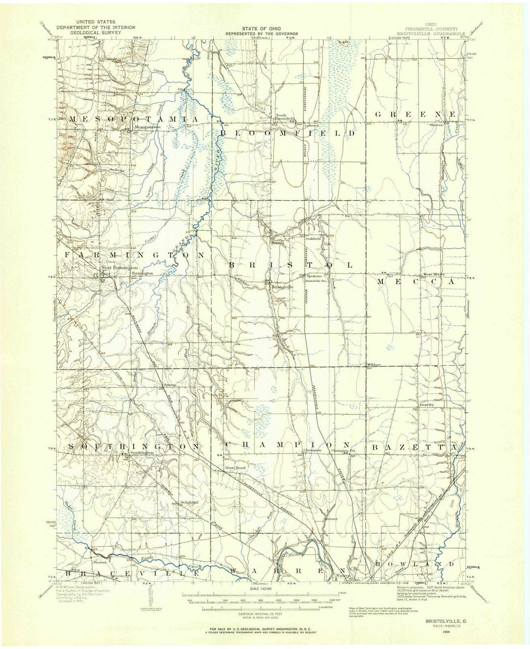 1905 Bristolville, OH - Ohio - USGS Topographic Map
