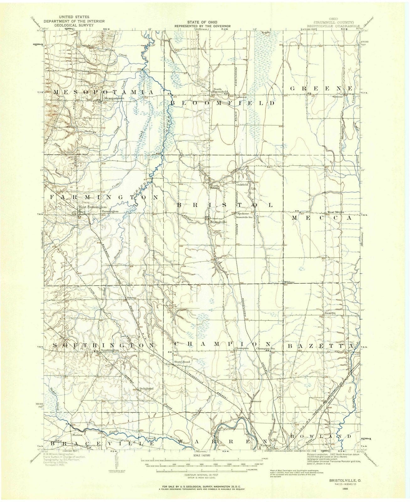 1905 Bristolville, OH - Ohio - USGS Topographic Map