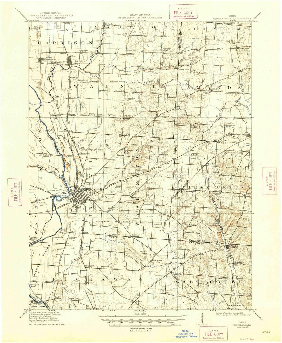 1914 Circleville, OH - Ohio - USGS Topographic Map