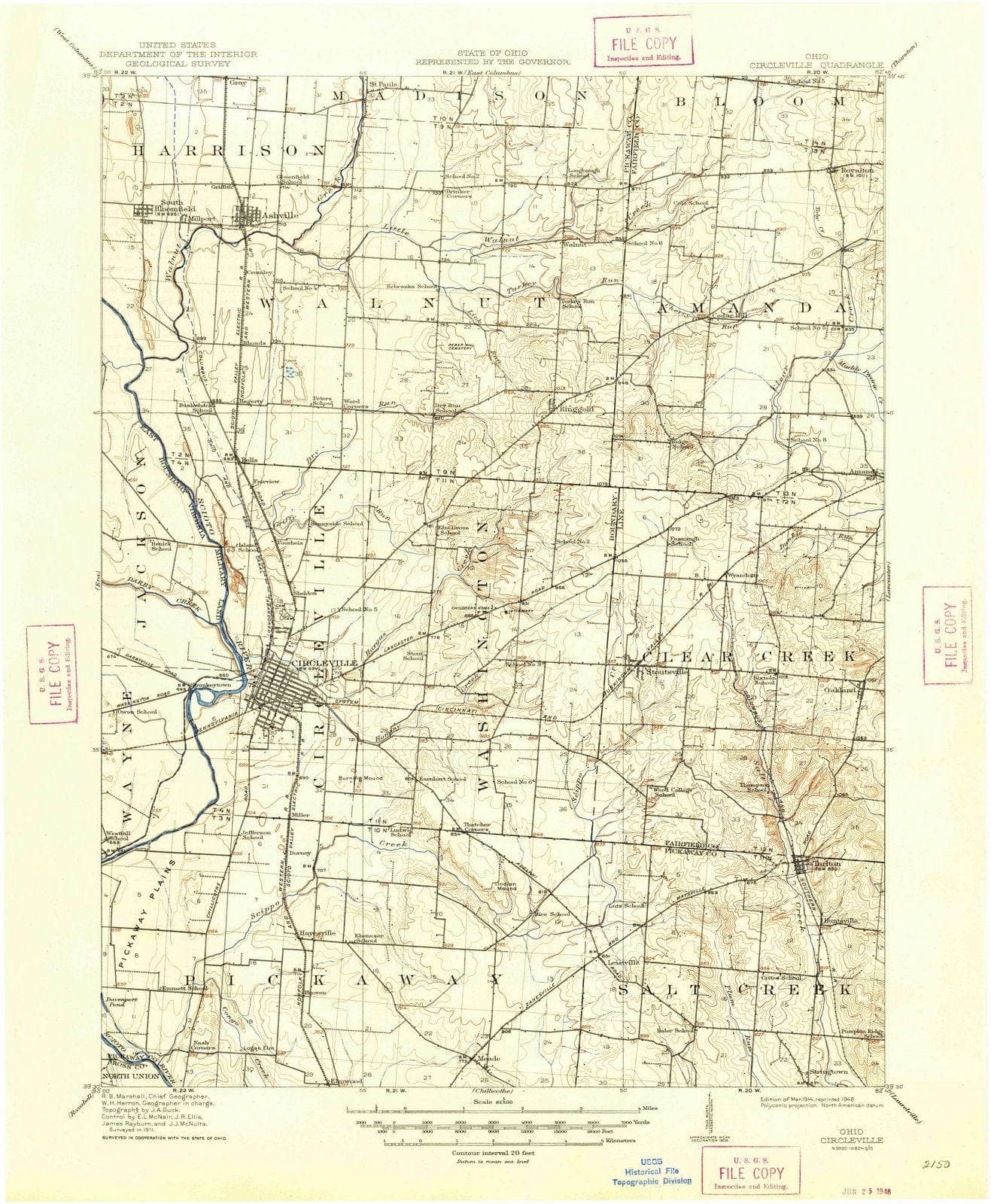 1914 Circleville, OH - Ohio - USGS Topographic Map