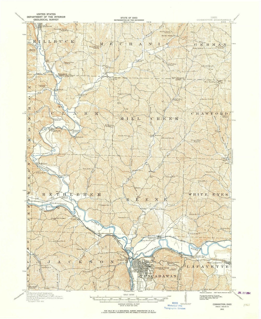 1913 Coshocton, OH - Ohio - USGS Topographic Map