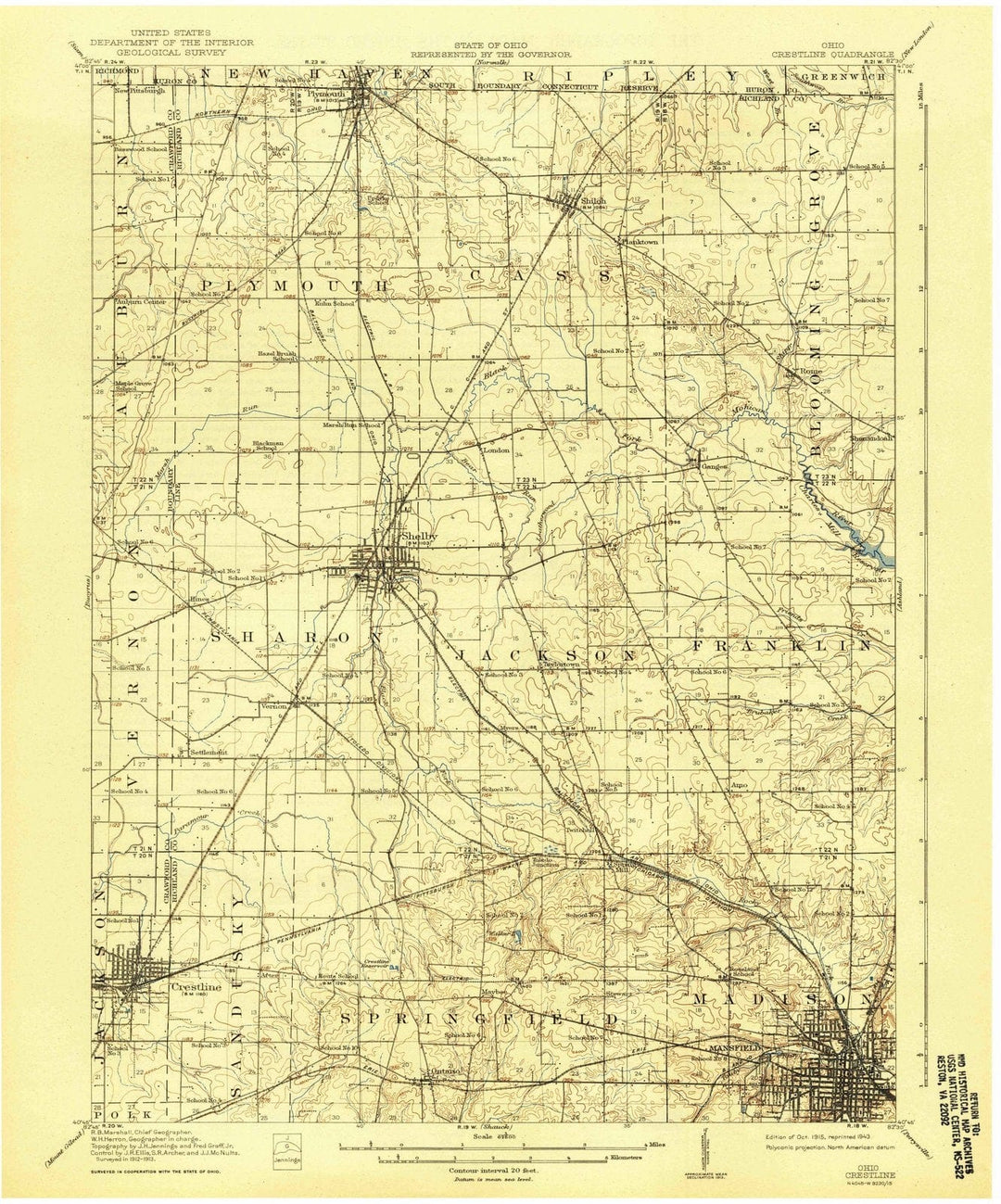 1915 Crestline, OH - Ohio - USGS Topographic Map