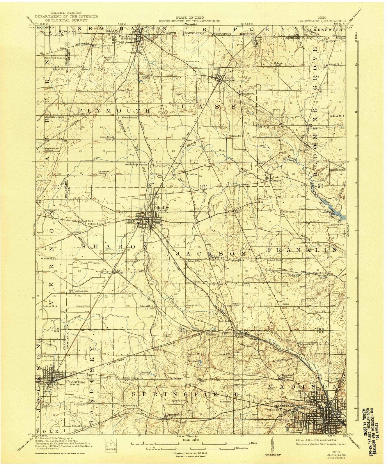 1915 Crestline, OH - Ohio - USGS Topographic Map