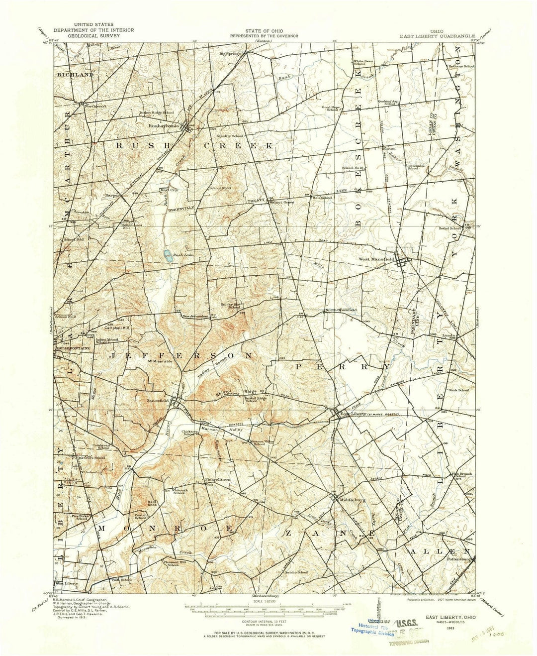 1913 East Liberty, OH - Ohio - USGS Topographic Map