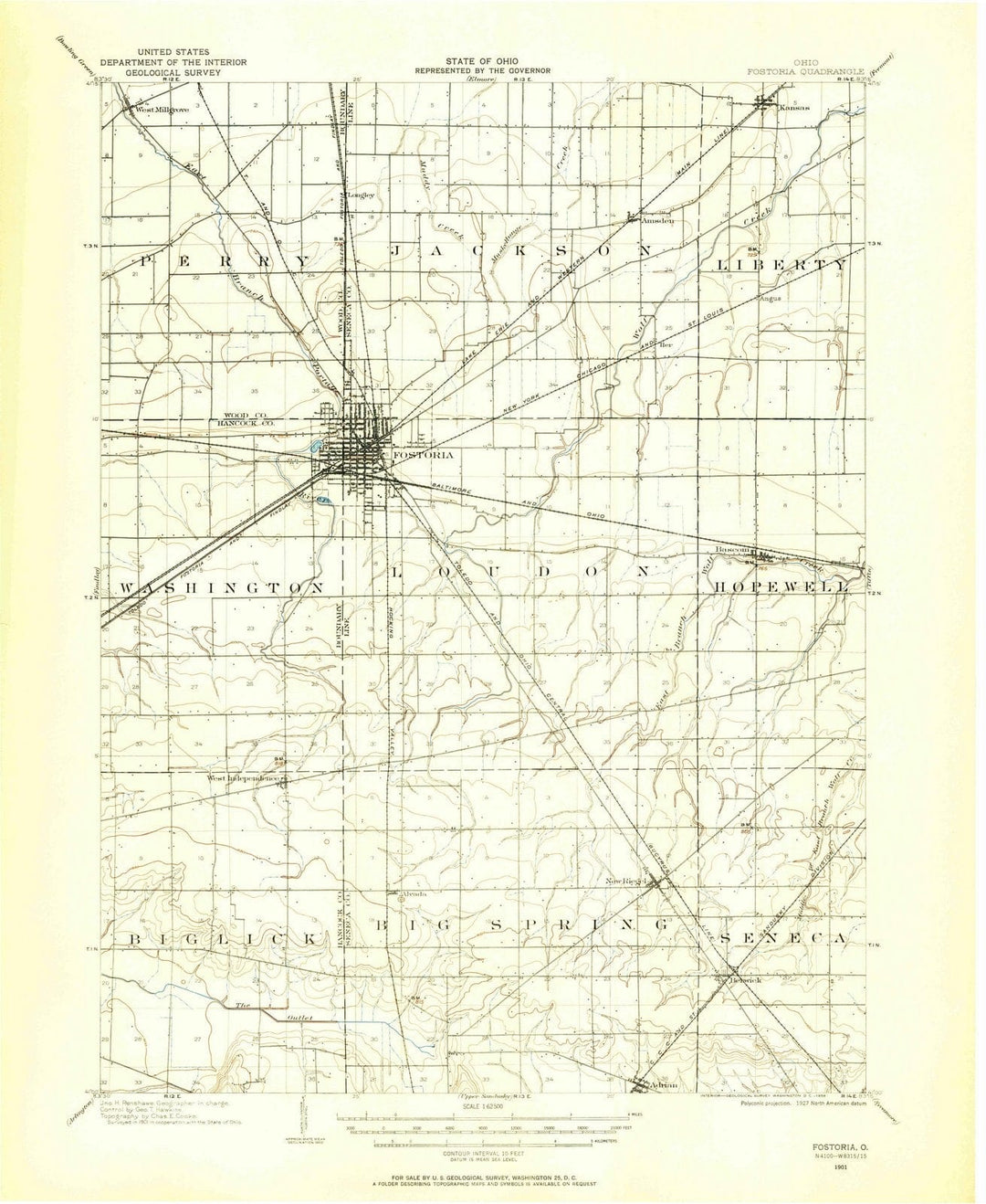 1901 Fostoria, OH - Ohio - USGS Topographic Map