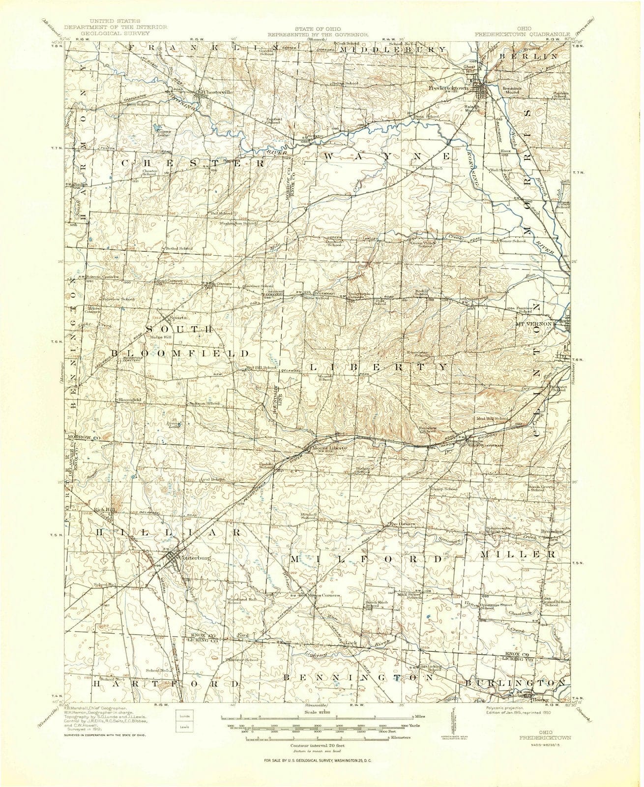 1915 Fredericktown, OH - Ohio - USGS Topographic Map