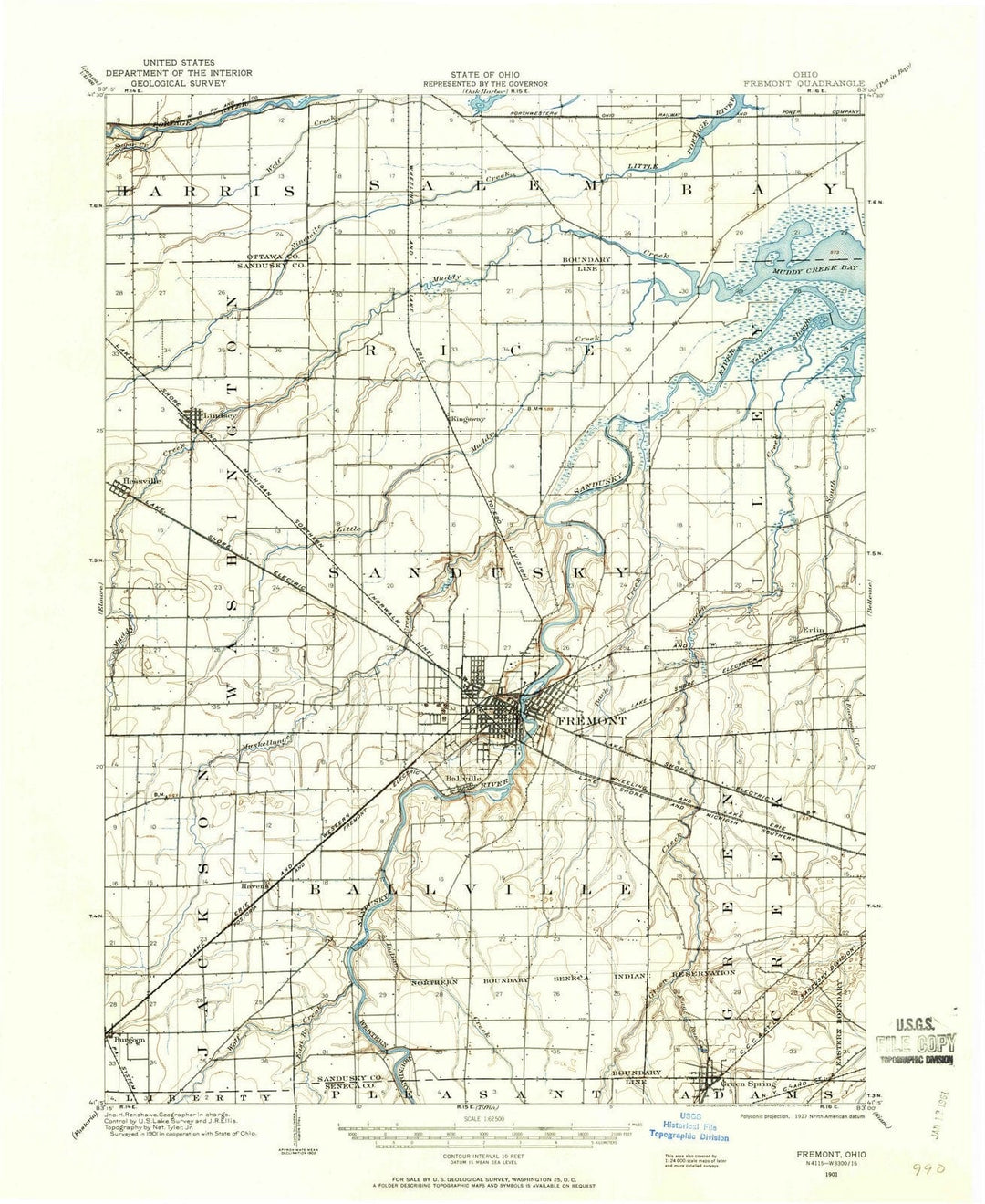 1901 Fremont, OH - Ohio - USGS Topographic Map