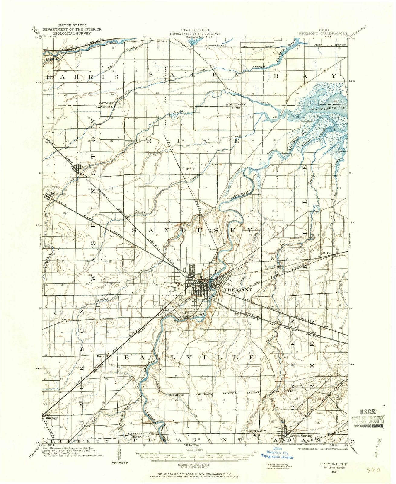 1901 Fremont, OH - Ohio - USGS Topographic Map