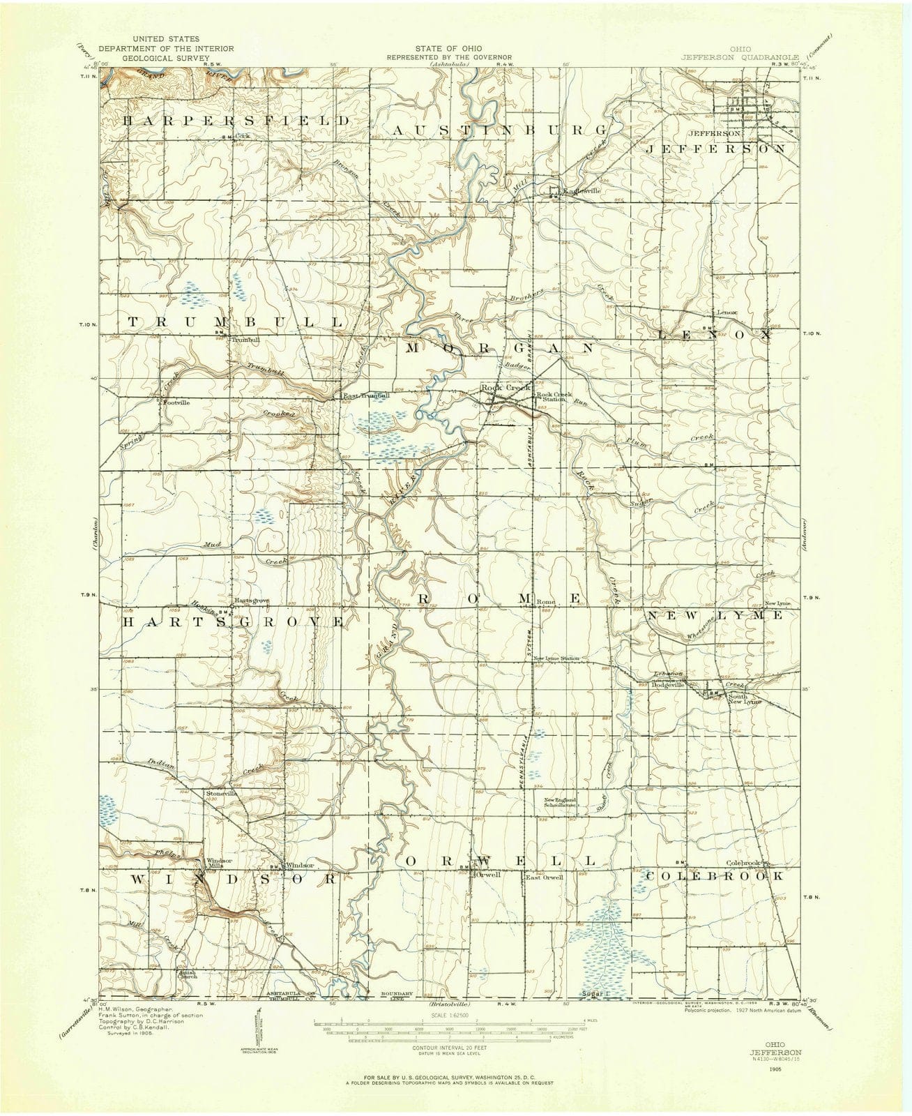 1905 Jefferson, OH - Ohio - USGS Topographic Map