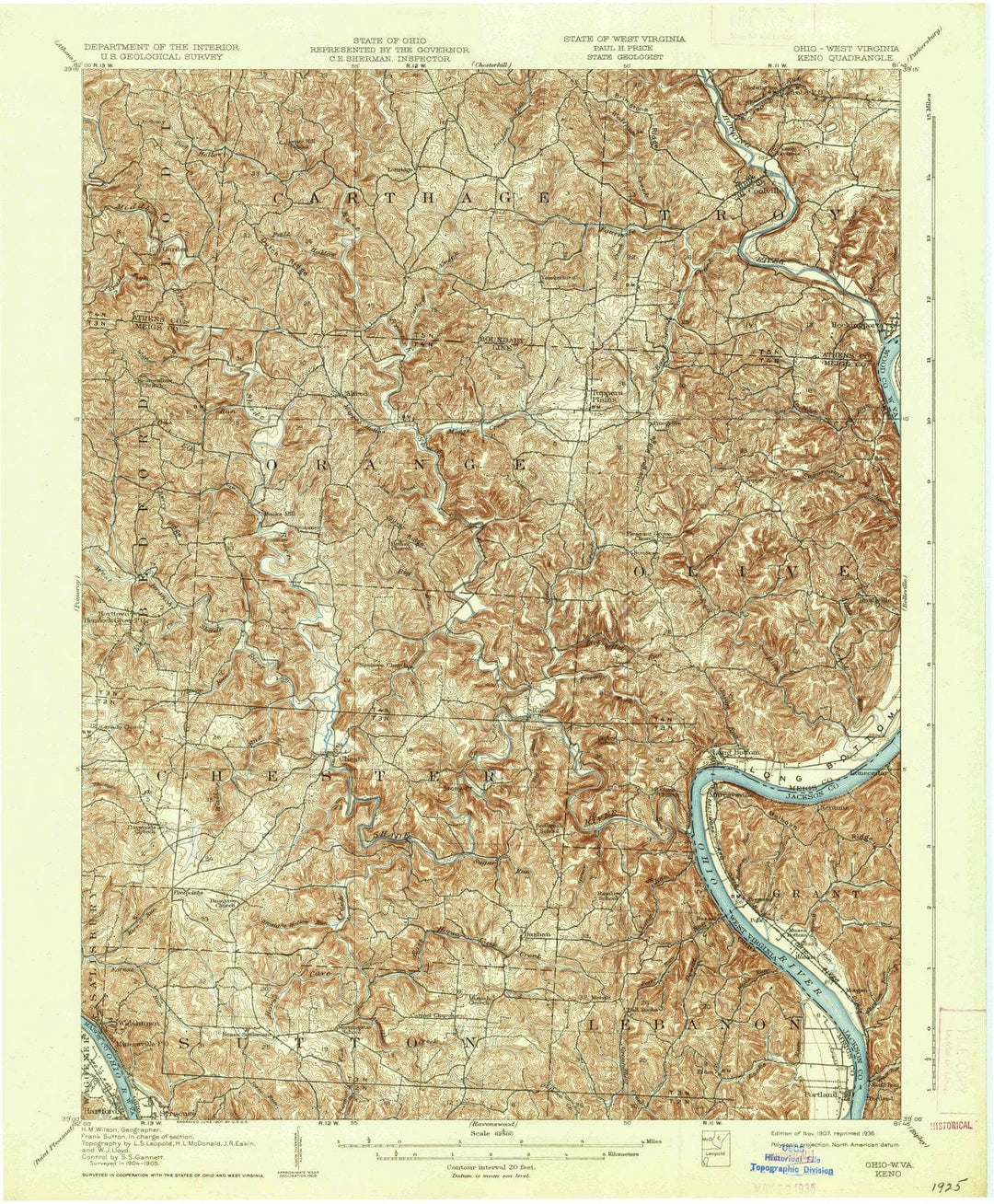 1907 Keno, OH - Ohio - USGS Topographic Map