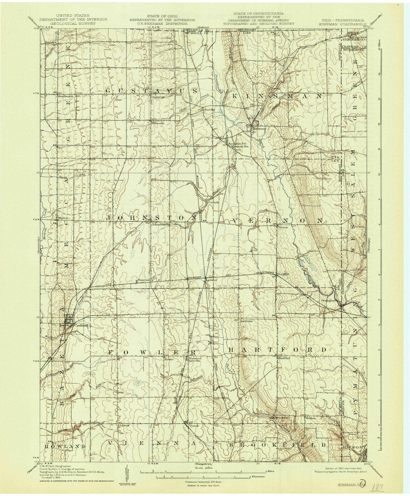 1907 Kinsman, OH - Ohio - USGS Topographic Map