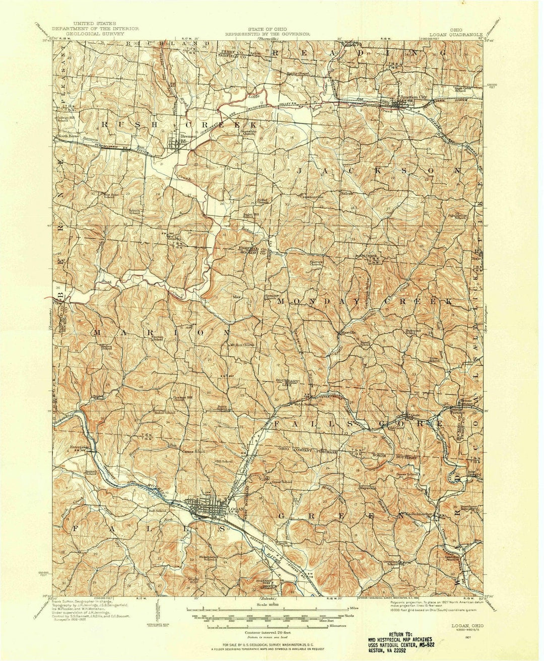 1907 Logan, OH - Ohio - USGS Topographic Map