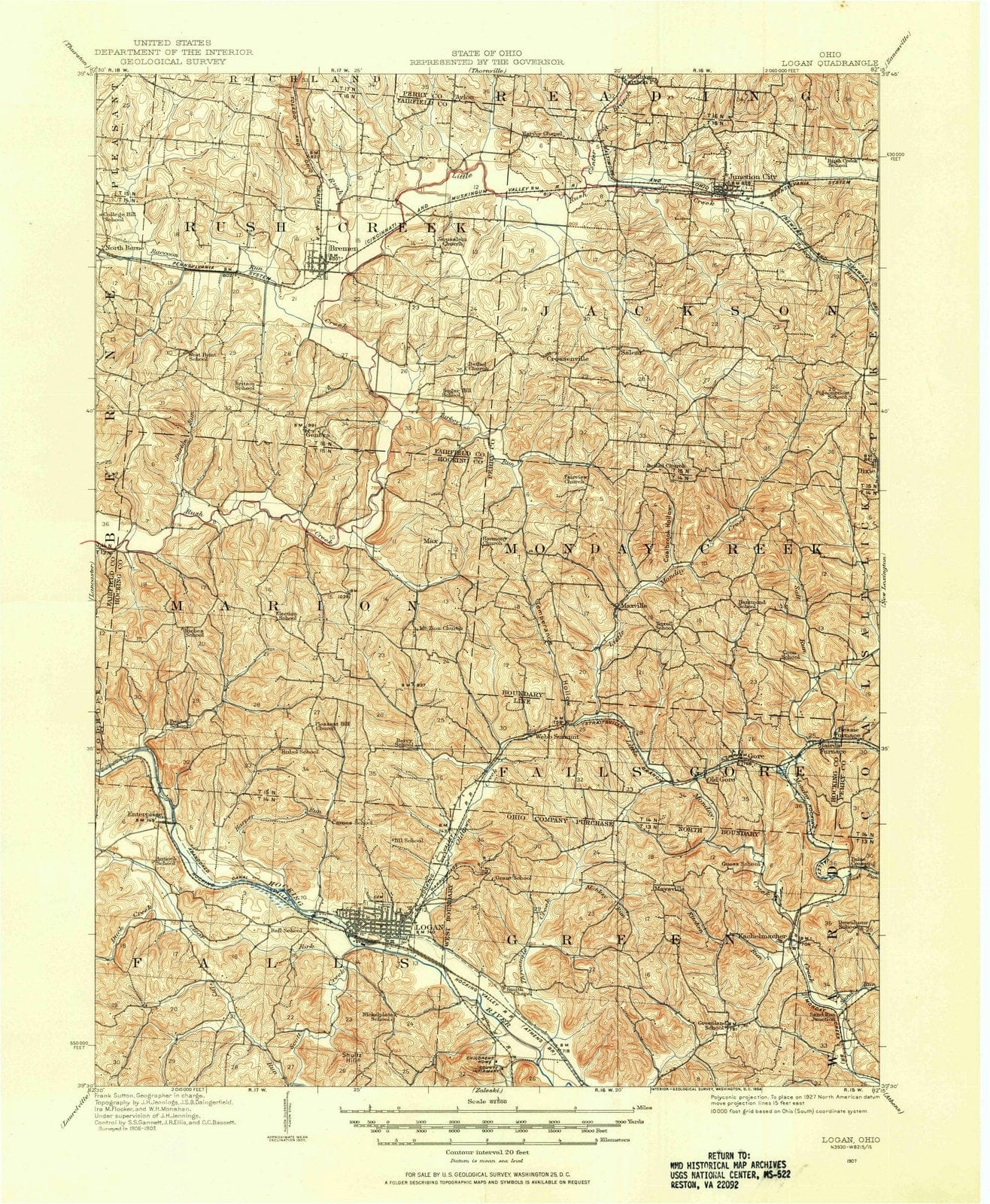 1907 Logan, OH - Ohio - USGS Topographic Map