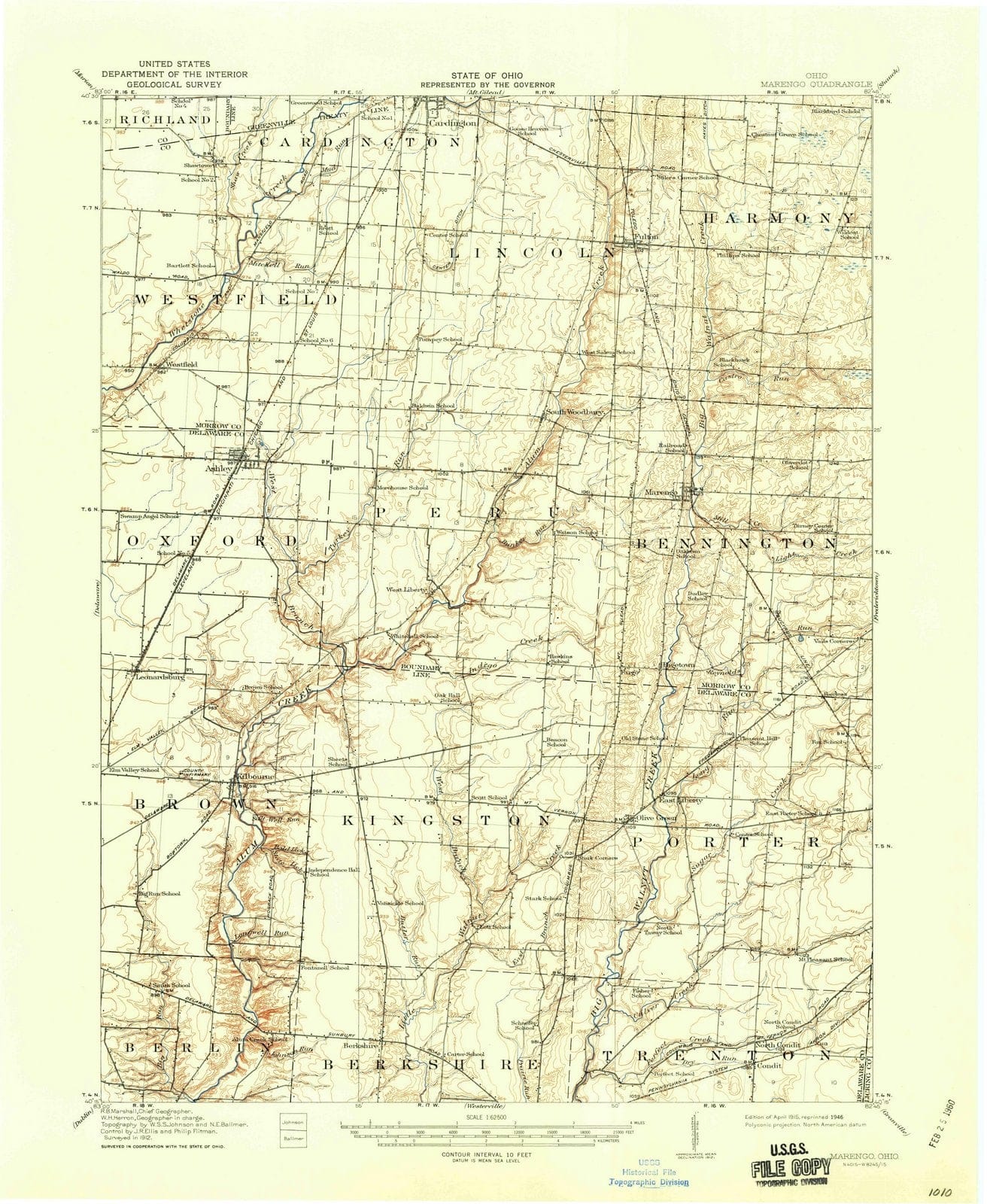 1915 Marengo, OH - Ohio - USGS Topographic Map