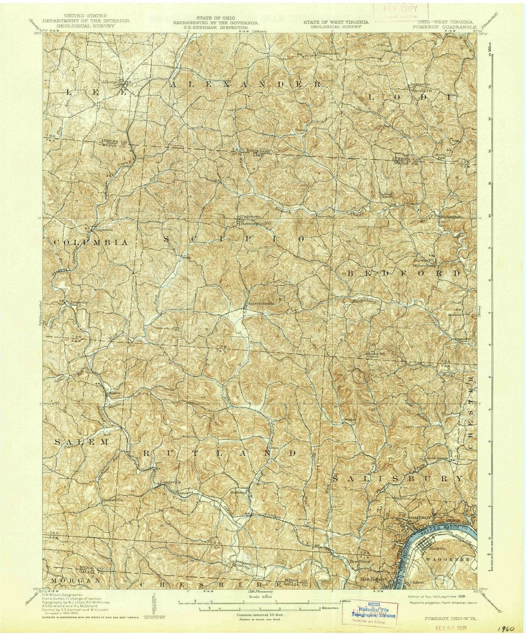 1907 Pomeroy, OH - Ohio - USGS Topographic Map