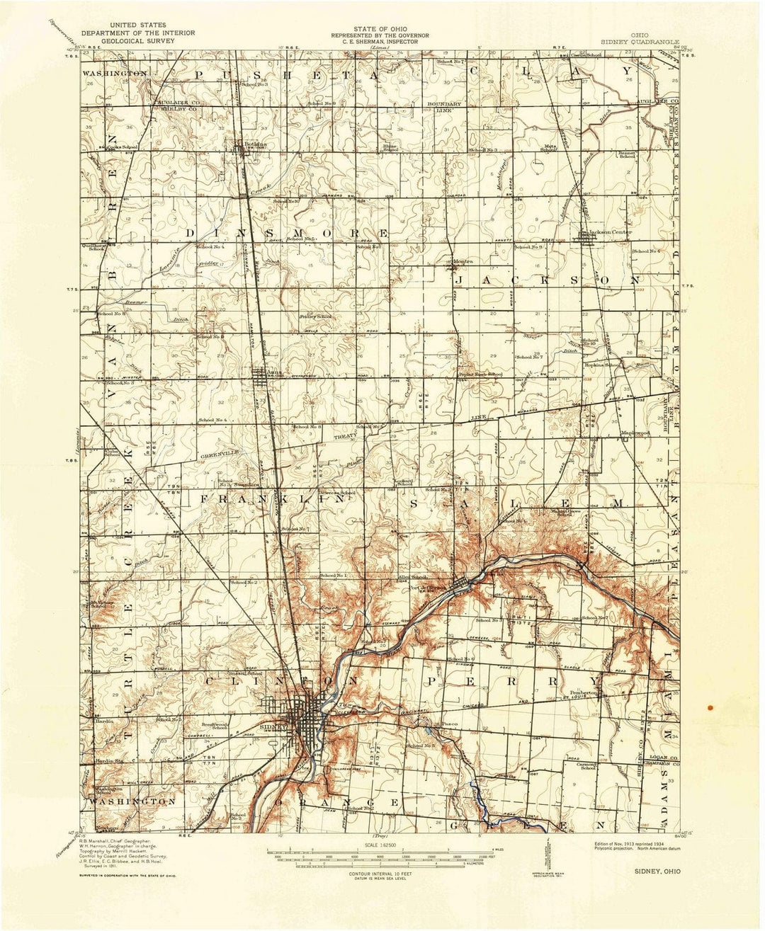 1913 Sidney, OH - Ohio - USGS Topographic Map