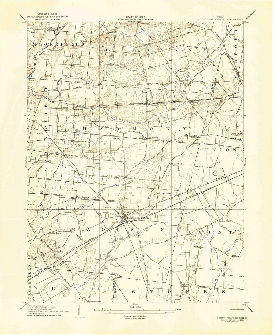 1907 South Charleston, OH - Ohio - USGS Topographic Map