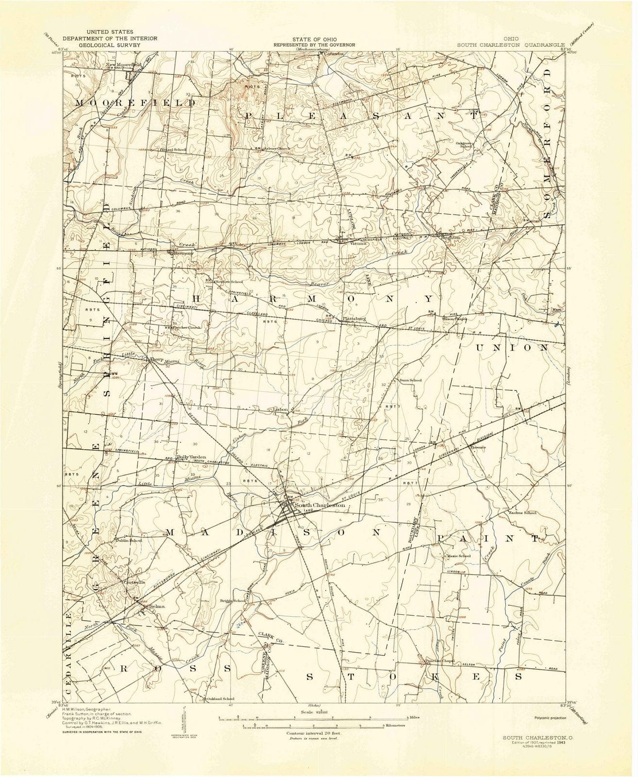 1907 South Charleston, OH - Ohio - USGS Topographic Map