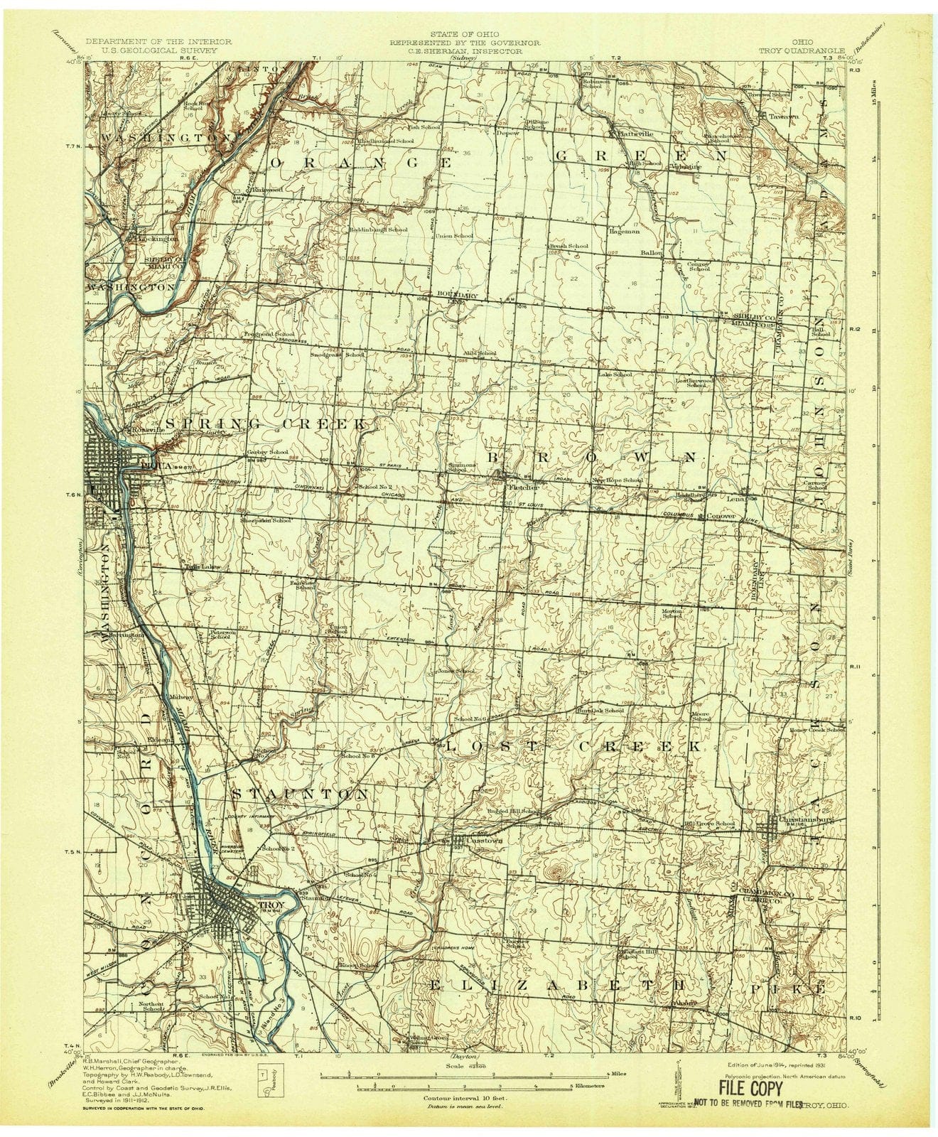 1914 Troy, OH - Ohio - USGS Topographic Map