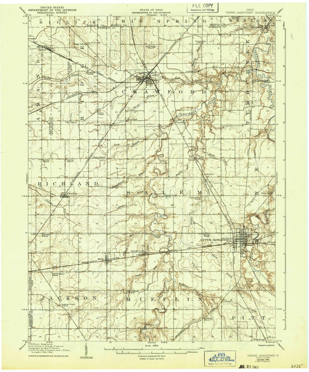 1907 Upper Sandusky, OH - Ohio - USGS Topographic Map