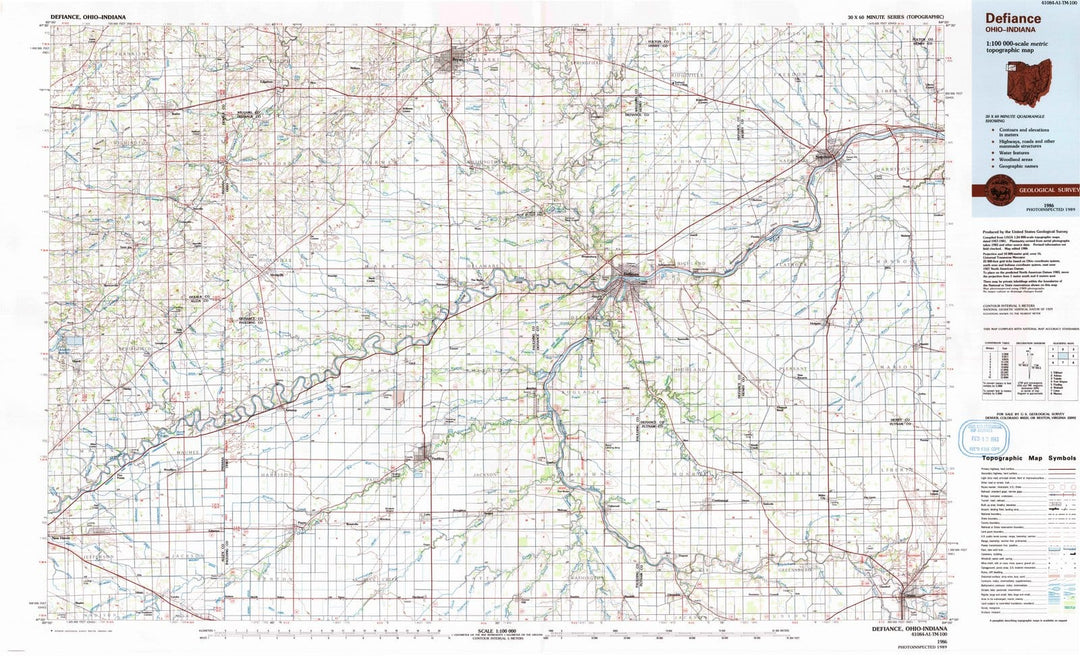 1986 Defiance, OH - Ohio - USGS Topographic Map