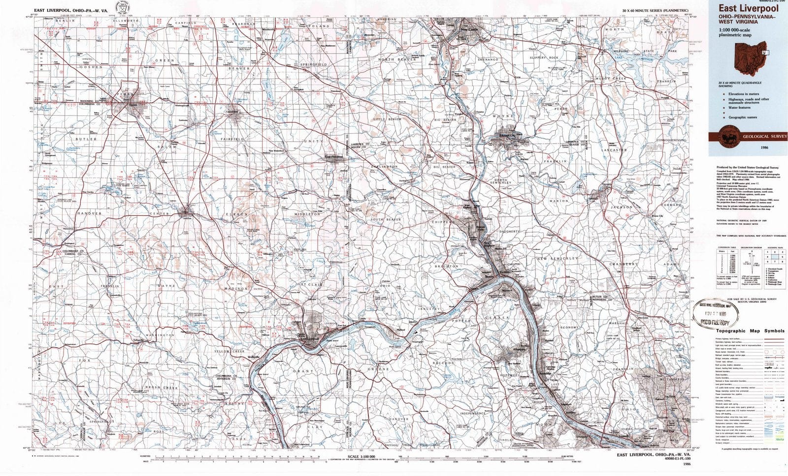 1986 East Liverpool, OH - Ohio - USGS Topographic Map