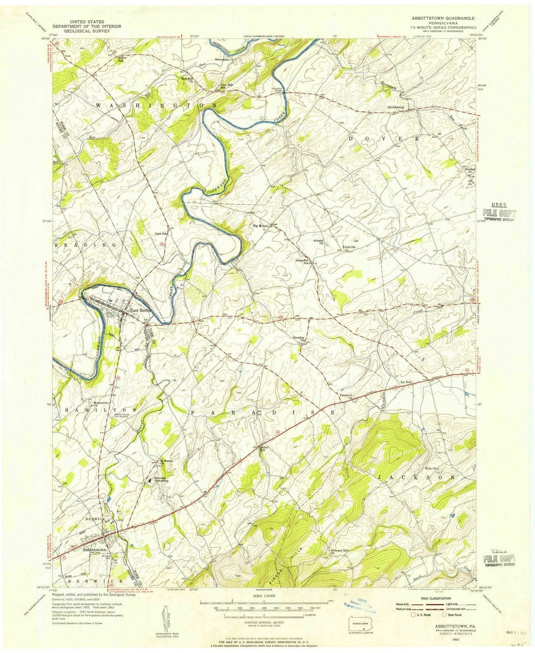 1953 Abbottstown, PA - Pennsylvania - USGS Topographic Map