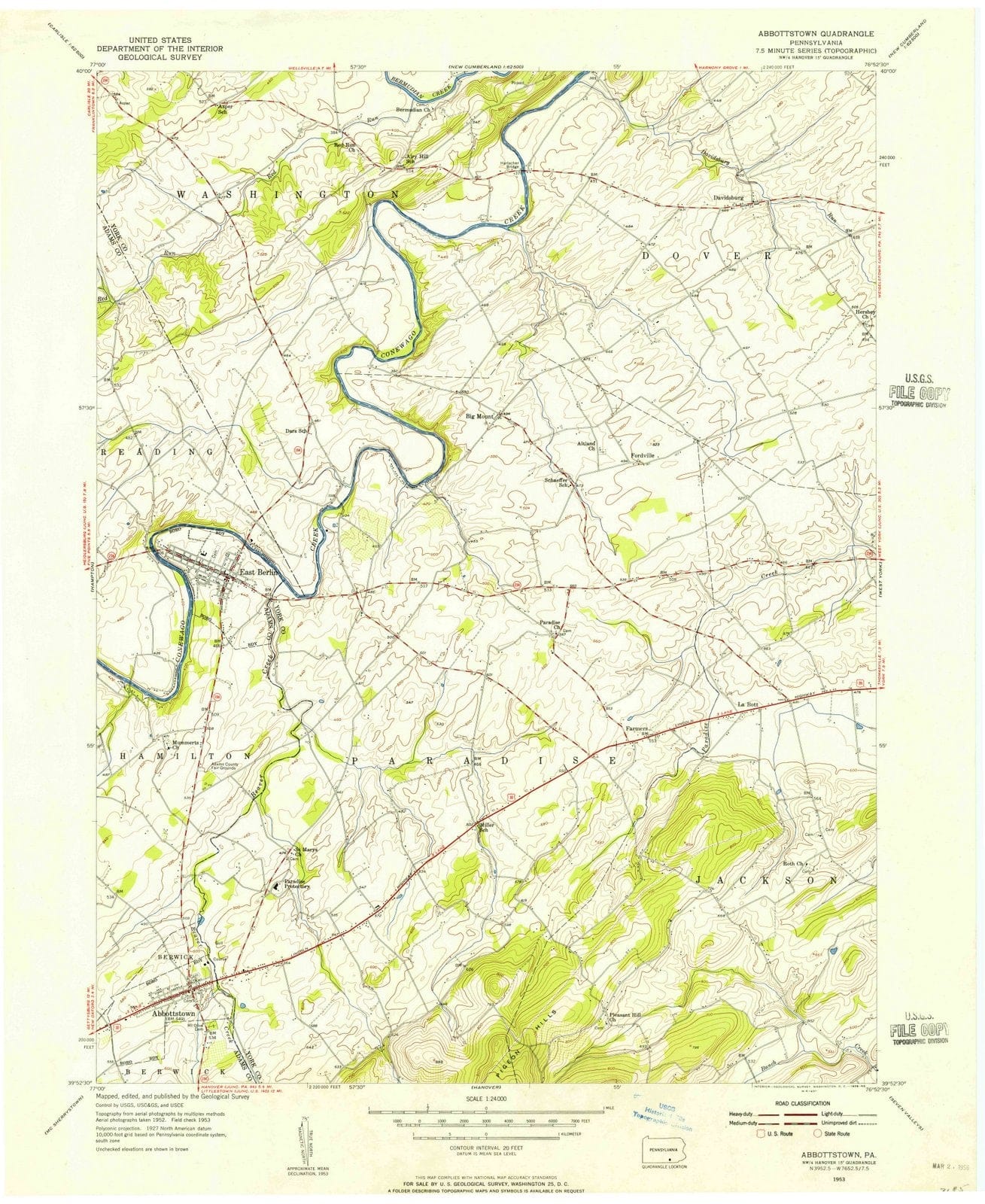 1953 Abbottstown, PA - Pennsylvania - USGS Topographic Map