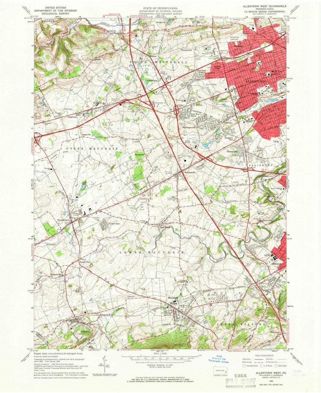 1964 Allentown West, PA - Pennsylvania - USGS Topographic Map