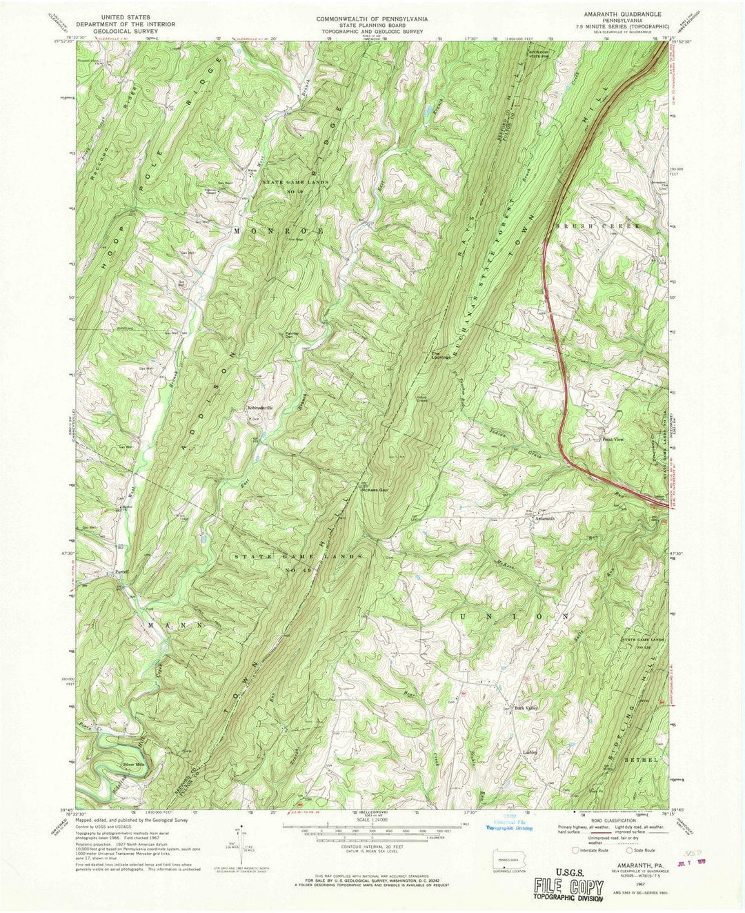 1967 Amaranth, PA - Pennsylvania - USGS Topographic Map