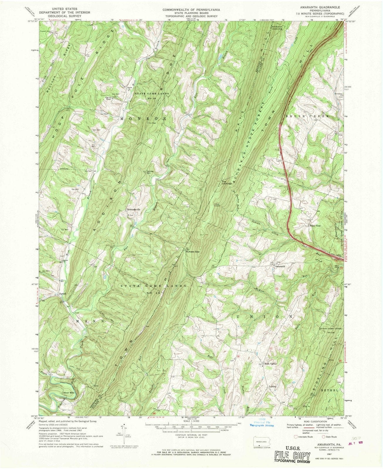 1967 Amaranth, PA - Pennsylvania - USGS Topographic Map