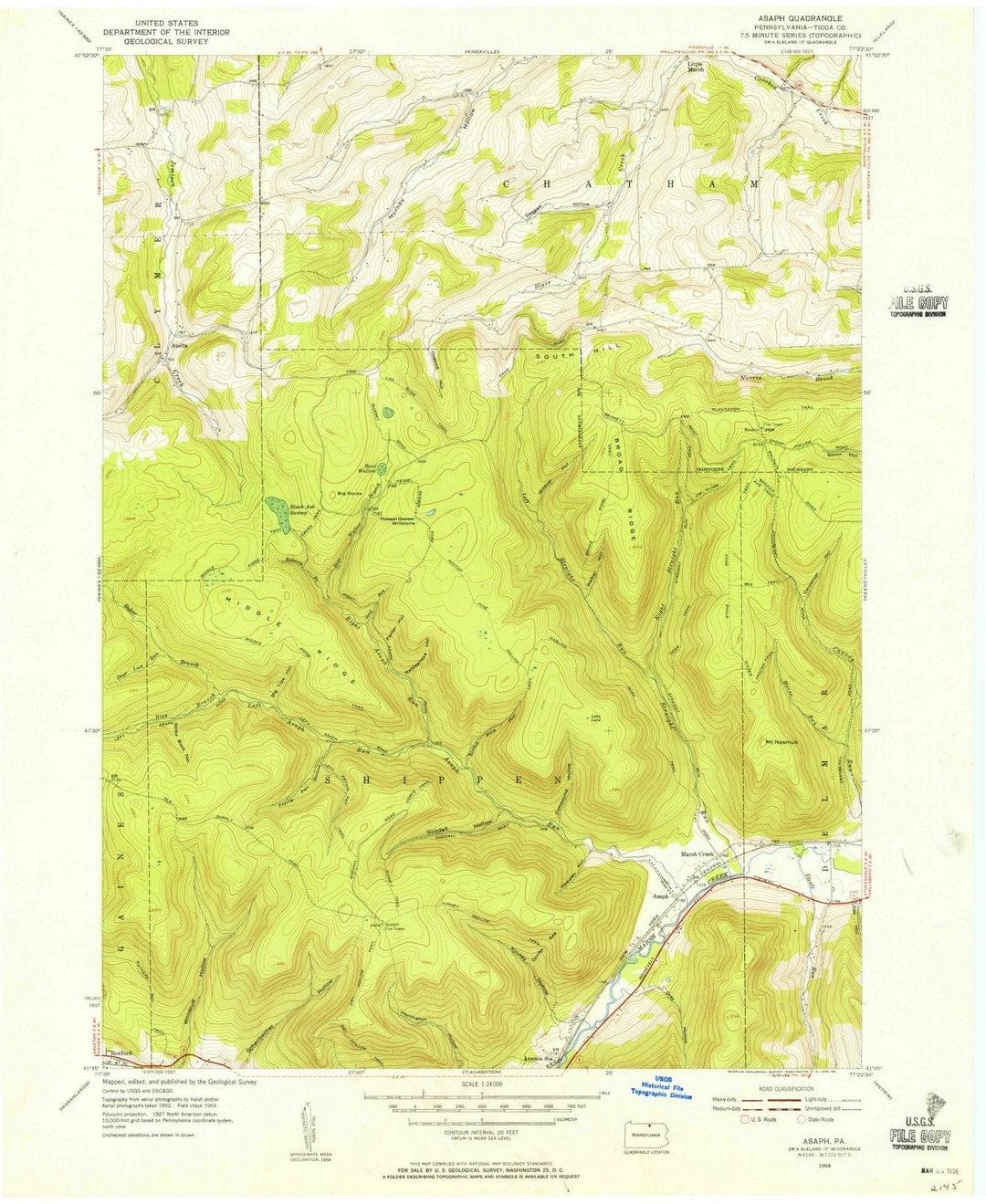 1954 Asaph, PA - Pennsylvania - USGS Topographic Map