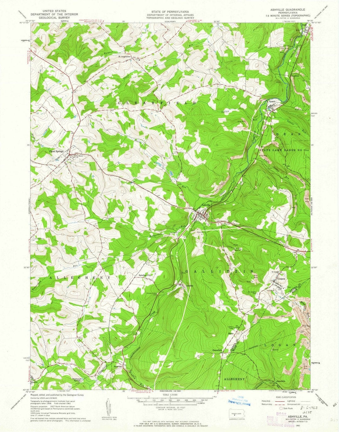 1961 Ashville, PA - Pennsylvania - USGS Topographic Map