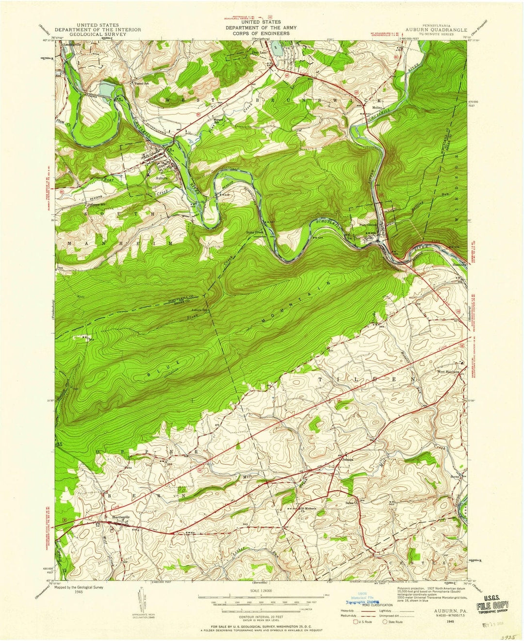 1945 Auburn, PA - Pennsylvania - USGS Topographic Map