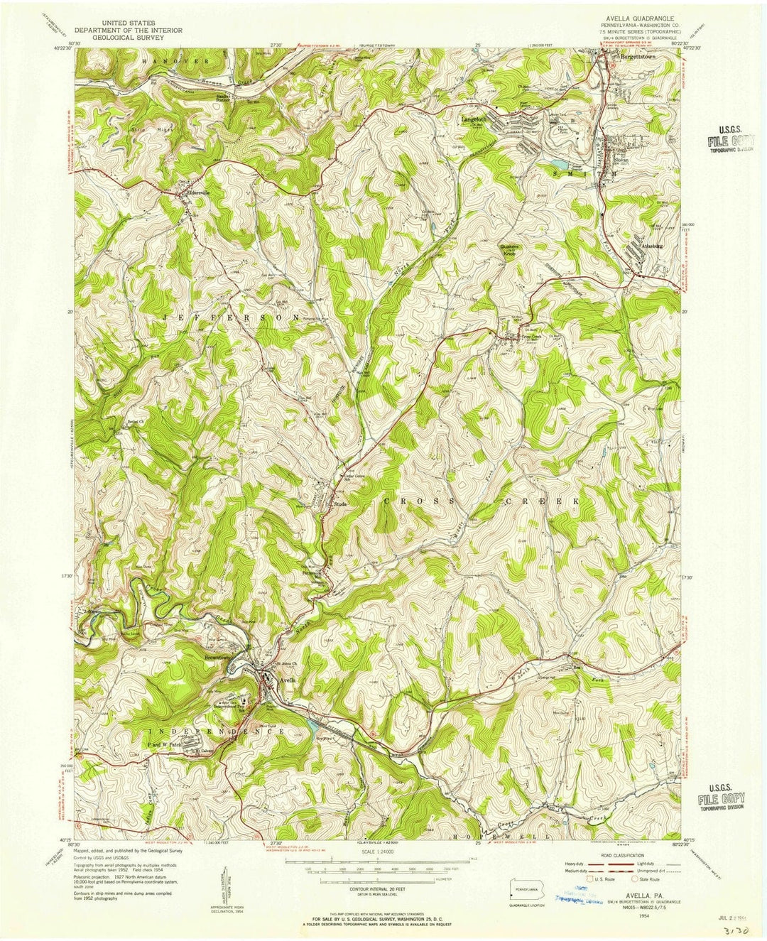 1954 Avella, PA - Pennsylvania - USGS Topographic Map