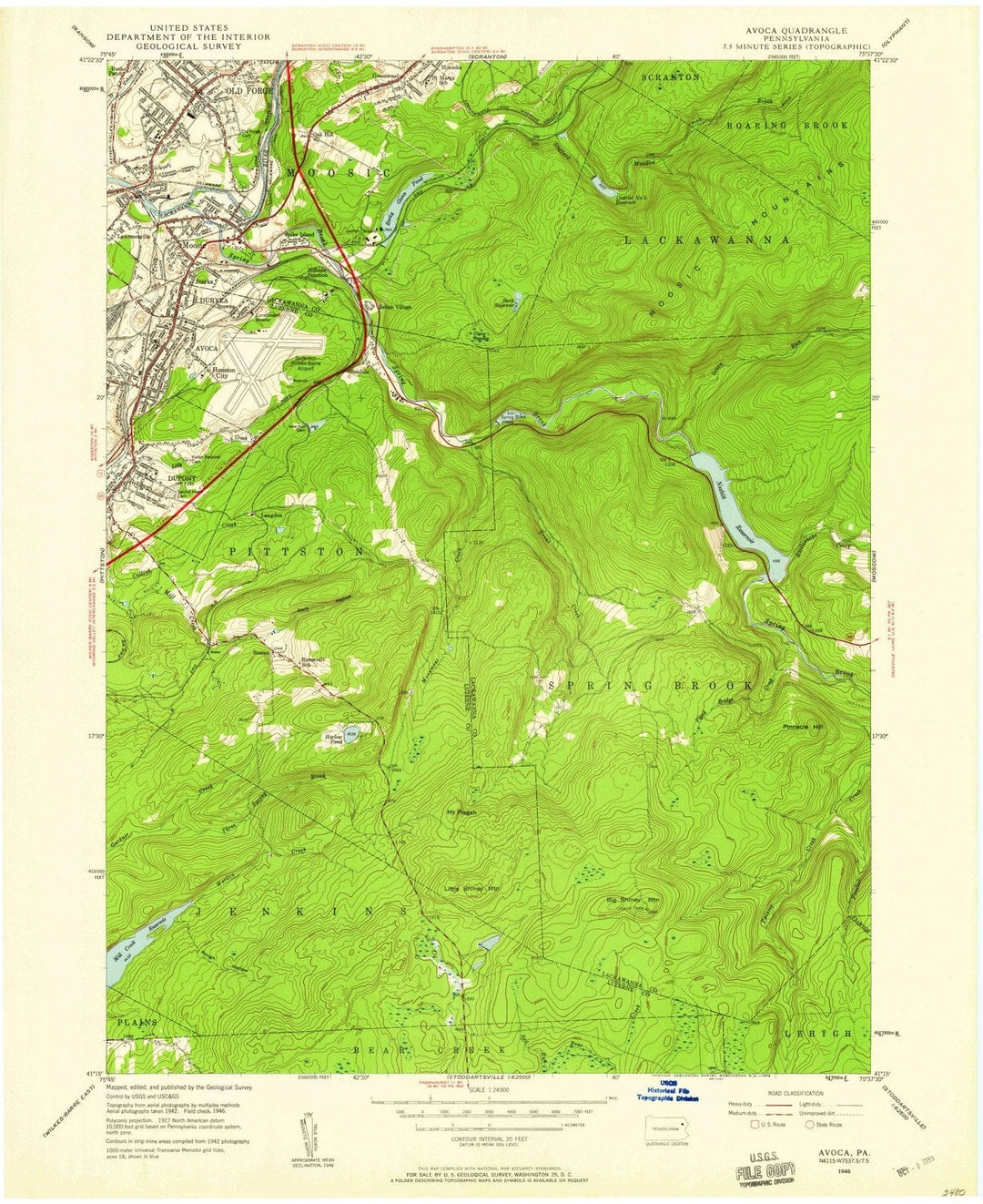 1946 Avoca, PA - Pennsylvania - USGS Topographic Map