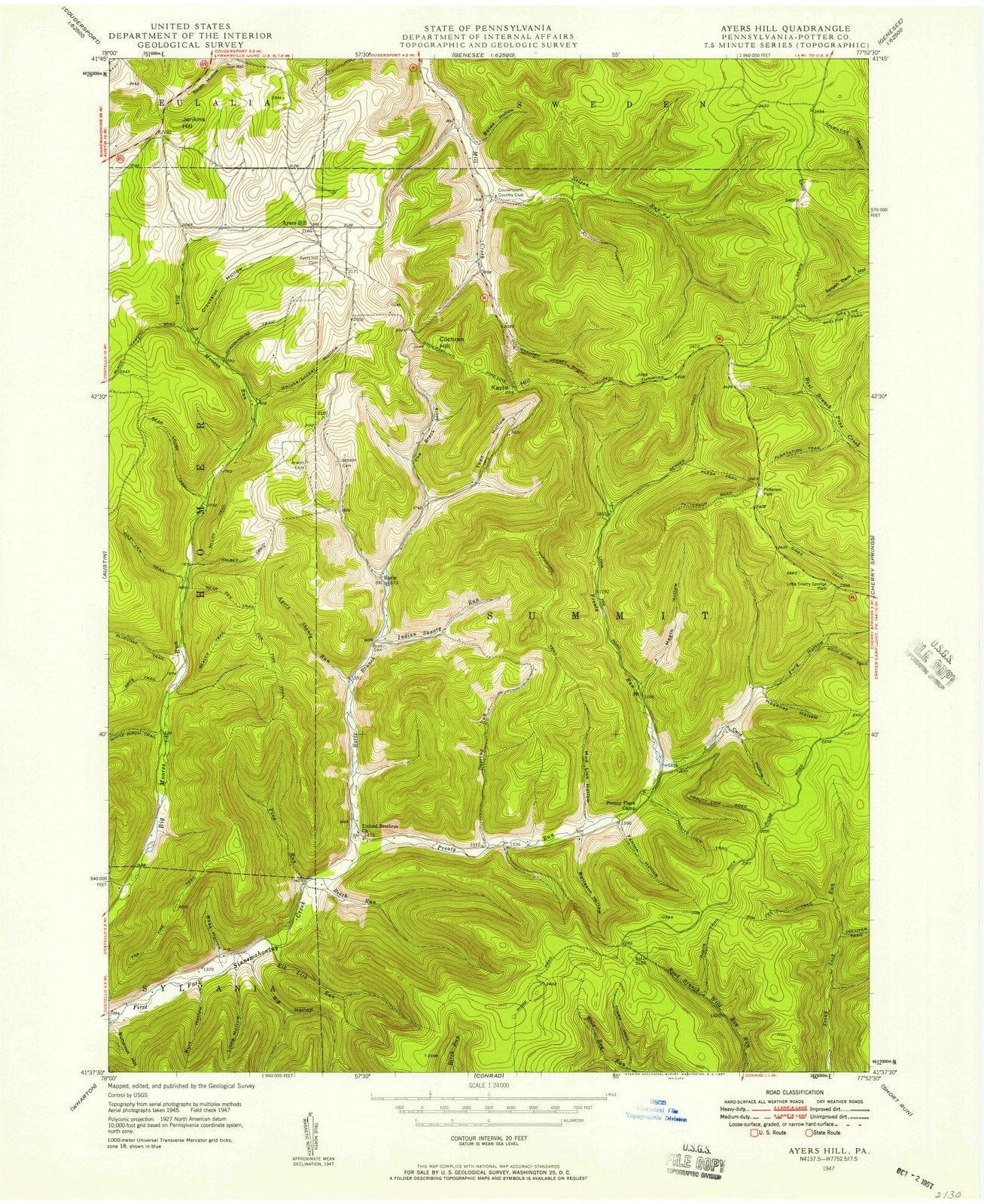 1947 Ayers Hill, PA - Pennsylvania - USGS Topographic Map