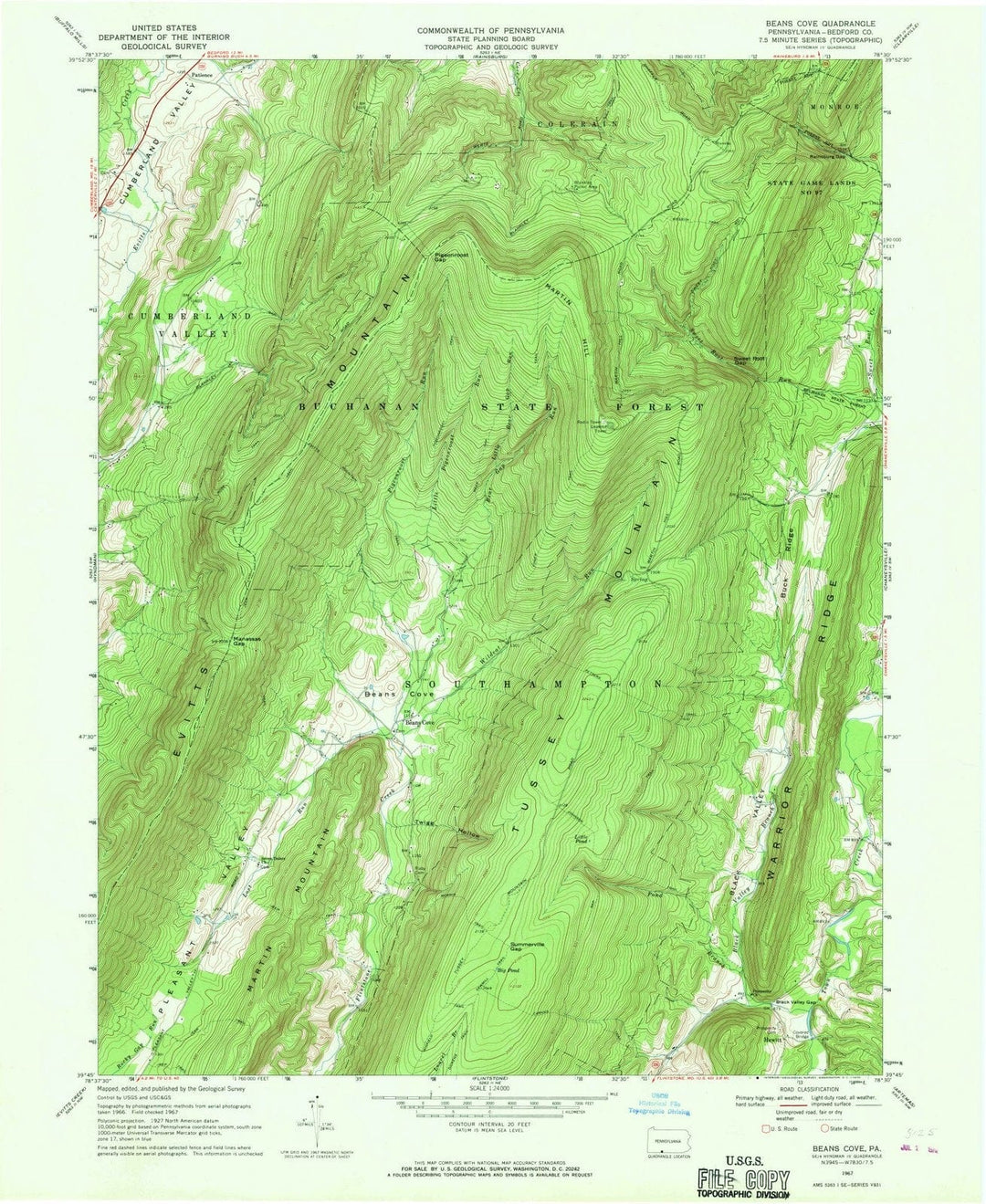 1967 Beans Cove, PA - Pennsylvania - USGS Topographic Map