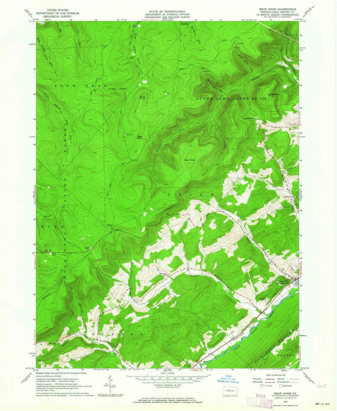 1962 Bear Knob, PA - Pennsylvania - USGS Topographic Map