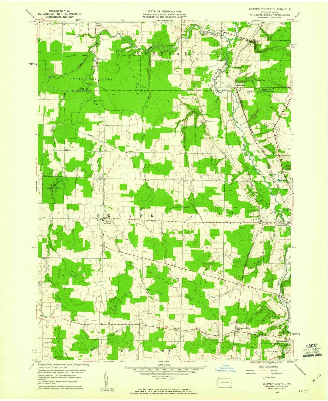 1959 Beaver Center, PA - Pennsylvania - USGS Topographic Map
