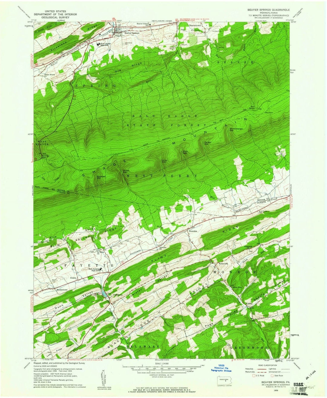 1959 Beaver Springs, PA - Pennsylvania - USGS Topographic Map