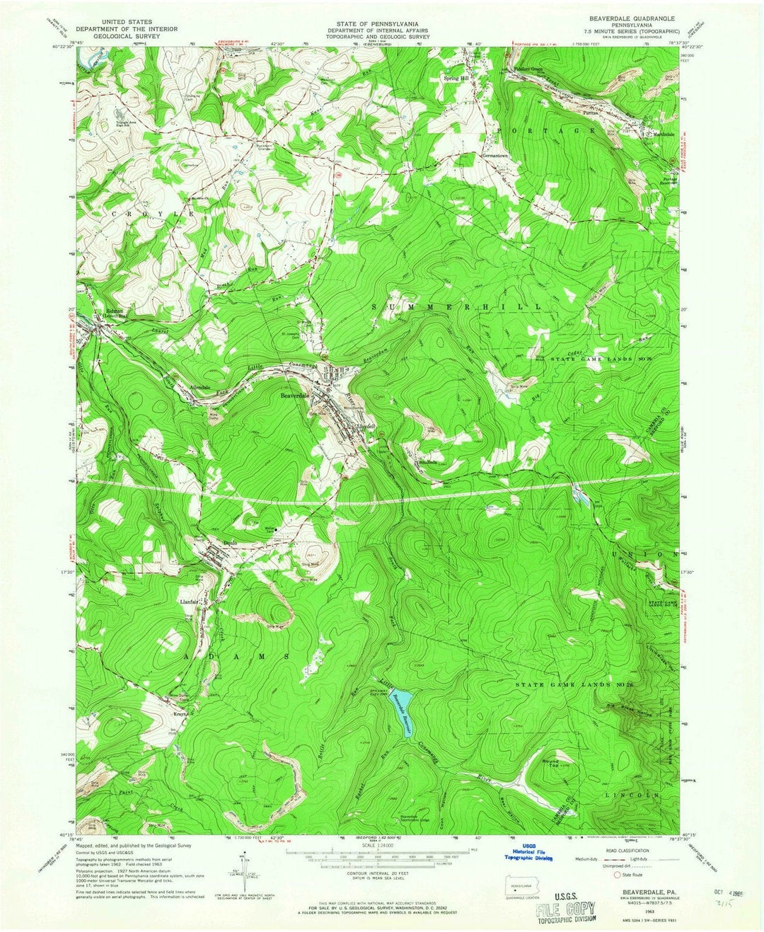 1963 Beaverdale, PA - Pennsylvania - USGS Topographic Map