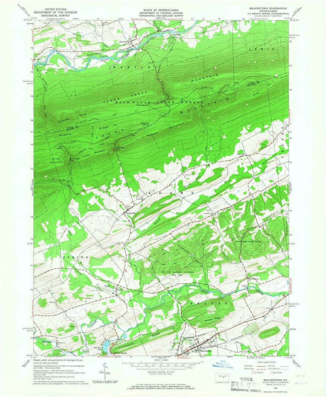 1965 Beavertown, PA - Pennsylvania - USGS Topographic Map